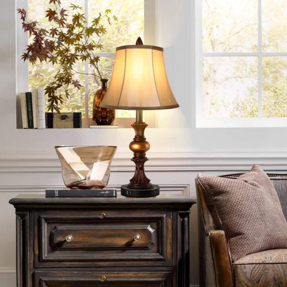 Partphoner Vintage Touch Table Lamp Set (2) | Dual USB | 3-Way Dimmable | Bronze